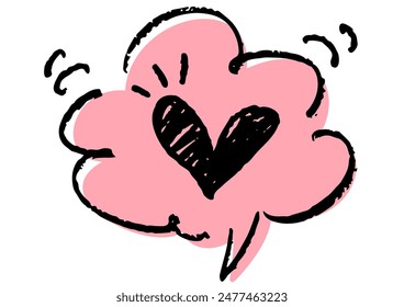 Speech bubble and heart mark. Hand-drawn illustrations.