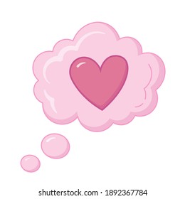 Speech bubble with heart in pink color. Valentine's day theme. Vector illustration in doodle style. Symbol of love and passion. Element for design, print, web and mobile application etc.