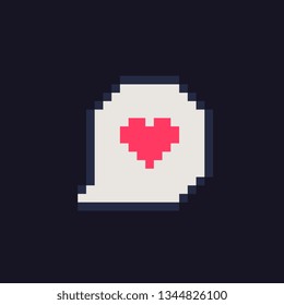 Speech bubble with a heart pixel art 1-bit icon, design for logo, sticker, app, web, badges and patches. Isolated vector illustration.  
