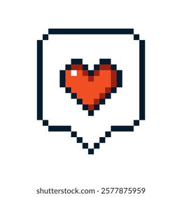 Speech bubble and heart, pixel art. New Year linear icon isolated on white background.
