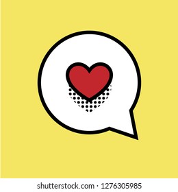 Speech bubble with heart. Pop art stylized flat vector icon for Valentine's day.