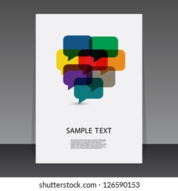 "Speech Bubble Heart Poster – Multicolor Dialog Icons with Sample Text on Gradient Background. A visually engaging poster featuring a heart-shaped cluster of overlapping speech bubbles in vibrant colors including blue, yellow, red, green, purple, orange, and teal. Positioned below the bubble composition is a bold “SAMPLE TEXT” headline followed by a block of placeholder paragraph text. The background features a soft gradient gray, while the poster itself is white with a subtle shadow effect, creating a three-dimensional appearance. This design symbolizes communication, dialogue, and community, making it ideal for use in presentations, social media campaigns, educational materials, or branding visuals focused on interaction and engagement.