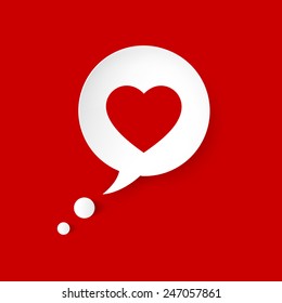 Speech Bubble Heart With Shadow on red Background