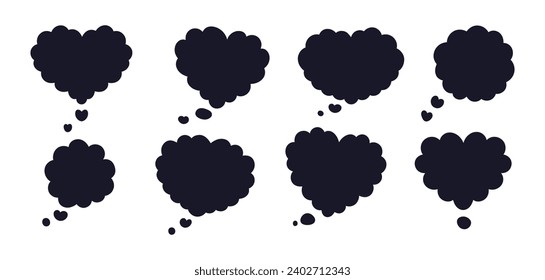 Speech bubble heart shape. Set of speech bubble isolated on white background. Romantic speech bubble. Black speech bubble collection of different shapes.