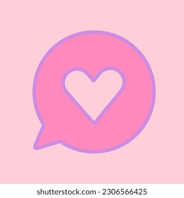 Speech bubble with heart. Heart in speach bubble. Love symbol. St Valentine's day concept. Red heart in pink sms notification. Love letter. Greeting card design for web, email, social media, app