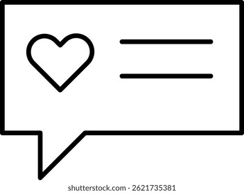 Speech bubble with heart symbol and horizontal lines representing a message or social media interaction.