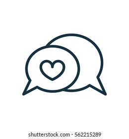 speech bubble with heart thin, line icon on white background; isolated flat