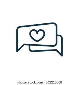 speech bubble with heart thin, line icon on white background; isolated flat