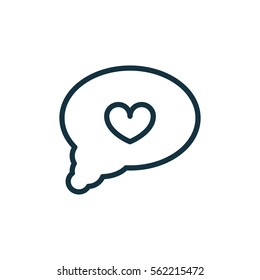 speech bubble with heart thin, line icon on white background; isolated flat