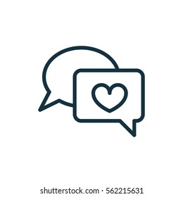 speech bubble with heart thin, line icon on white background; isolated flat