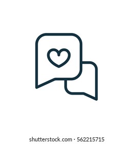 speech bubble with heart thin, line icon on white background; isolated flat