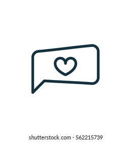 speech bubble with heart thin, line icon on white background; isolated flat