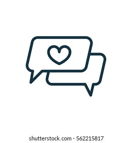 speech bubble with heart thin, line icon on white background; isolated flat