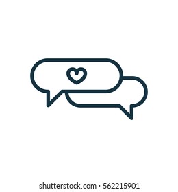 speech bubble with heart thin, line icon on white background; isolated flat