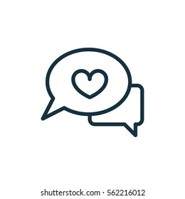 speech bubble with heart thin, line icon on white background; isolated flat