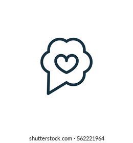 speech bubble with heart thin, line icon on white background; isolated flat