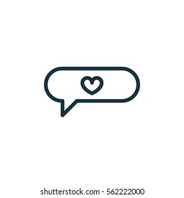 speech bubble with heart thin, line icon on white background; isolated flat