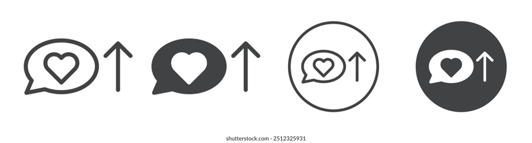 Speech bubble with heart and upward arrow icon Vector logo outline