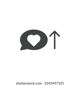 Speech bubble with heart and upward arrow icon Vector logo outline