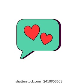 Burbuja del discurso con corazones. Concepto de mensaje de amor. Elemento para el Día de San Valentín. Amor y romance. Estilo retro. Ilustración vectorial aislada en fondo blanco.