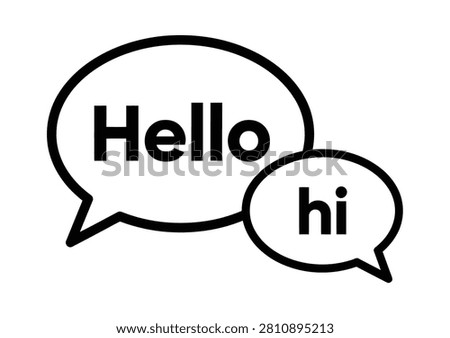 Speech Bubble hello and hi text. Speech bubble icon containing the word hi for social communication. Black and white speech bubble icons with hello and hi text for greetings vector illustration.