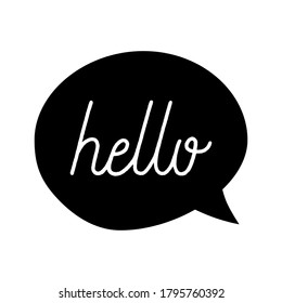 Speech bubble with hello quote. Hand drawn lettering font.