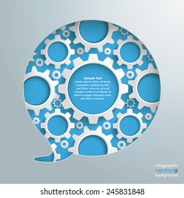 Speech bubble hole with gears on the gray background. Eps 10 vector file.