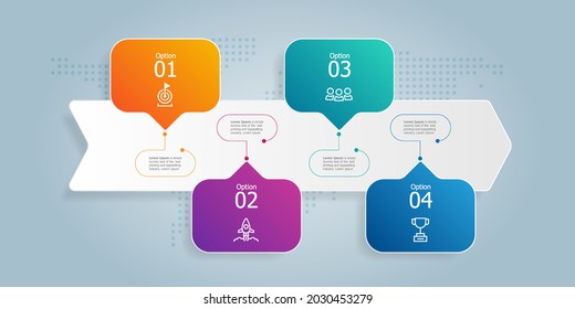 burbuja de voz infografía horizontal presentación de elementos con iconos de negocios 4 pasos ilustración vectorial fondo