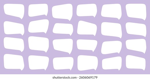 Speech bubble horizontal thought. Text chat talk balloon, cloud dialogue comic speak. Fun message vector shape. Cute cartoon word listening icon. Grunge angry quote think, Simple paper conversation