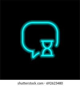 Speech bubble hourglass blue glowing neon ui ux icon. Glowing sign logo vector