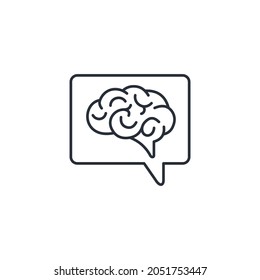 The speech bubble and the human brain. Clever comment. Competent hint. Vector linear icon isolated on white background.
