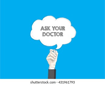 speech bubble and human hand