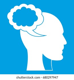 Speech bubble with human head icon white isolated on blue background vector illustration