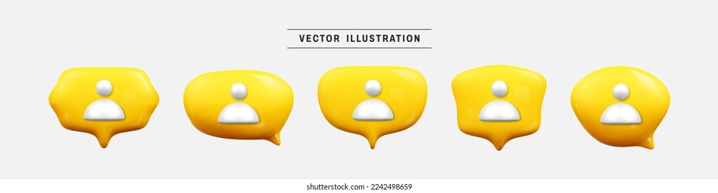 Speech bubble with human profile 3d icon set. realistic design elements collection. vector illustration in cartoon minimal style