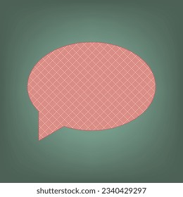 Speech bubble icon. Apricot Icon with Brick Red parquet floor graphic pattern on a Ebony background. Feldgrau. Green. Illustration.