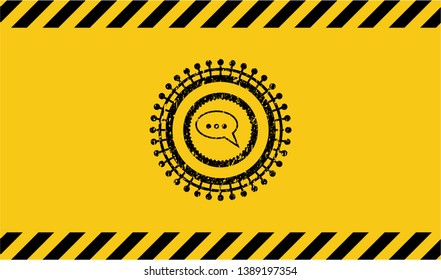speech bubble icon black grunge emblem with yellow background. Vector Illustration. Detailed.