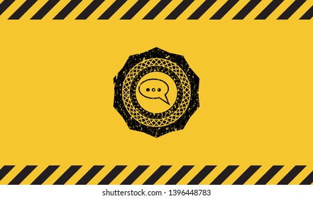 speech bubble icon black grunge emblem inside yellow warning sign. Vector Illustration. Detailed.