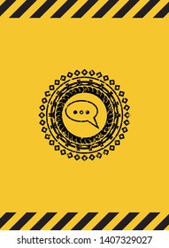 speech bubble icon black grunge emblem inside yellow warning sign. Vector Illustration. Detailed.