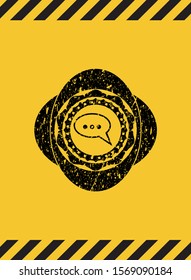 speech bubble icon black grunge emblem inside yellow warning sign. Vector Illustration. Detailed.