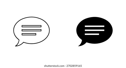 Icono de la burbuja del discurso en blanco y negro, representando la comunicación, el mensaje, y el Comentarios aislado en