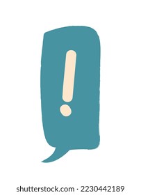 Speech bubble icon. Blue rectangle with exclamation point. Sticker for social media and messengers, communication on Internet, important information and quote. Cartoon flat vector illustration