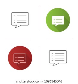 Speech bubble icon. Chat box. Flat design, linear and color styles. Isolated vector illustrations