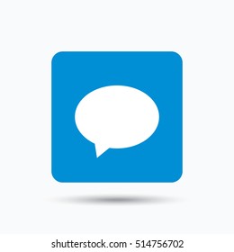 Speech bubble icon. Chat symbol. Blue square button with flat web icon. Vector