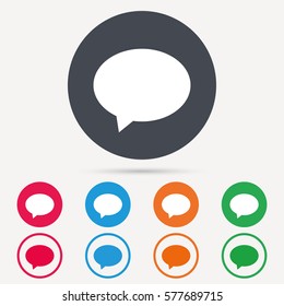 Speech bubble icon. Chat symbol. Round circle buttons. Colored flat web icons. Vector