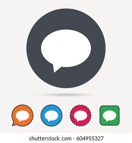 Speech bubble icon. Chat symbol. Circle, speech bubble and star buttons. Flat web icons. Vector