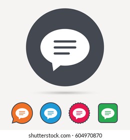 Speech bubble icon. Chat symbol. Circle, speech bubble and star buttons. Flat web icons. Vector