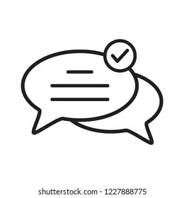 speech bubble icon with check mark icon in trendy flat design 