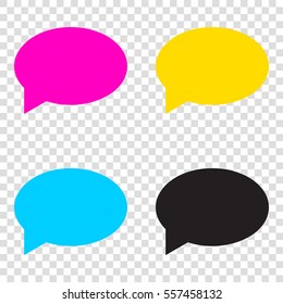 Speech bubble icon. CMYK icons on transparent background. Cyan, magenta, yellow, key, black.