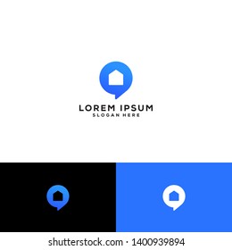 A speech bubble icon combining with house shape suitable for home review, home forum, podcast logo