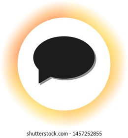 Speech bubble icon. Dark icon with shadow on the glowing circle button. Illustration.
